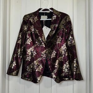 NWT O L'autre Chose size‎ 48 blazer jacket size 2X, size 18-20 gold maroon leaf